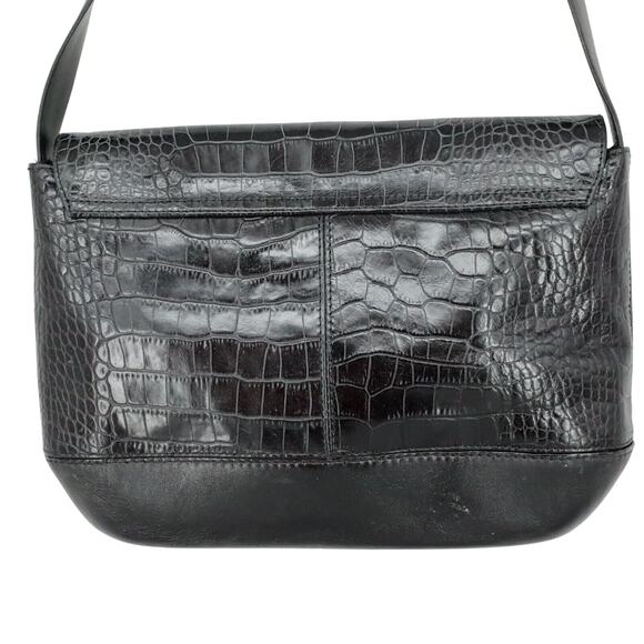 Carla Mancini Handbag Womens Black Leather Alligator Texture Shoulder Bag - Picture 2 of 13